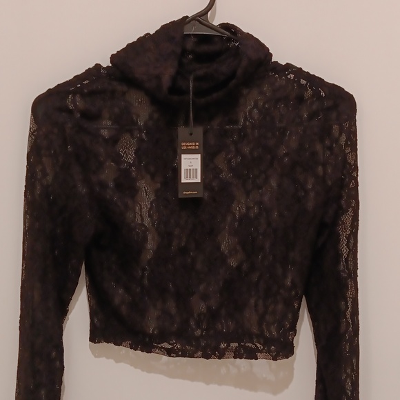 NWT, AFRM Zadie Texture Lace Crop Top in Noir - Picture 3 of 9